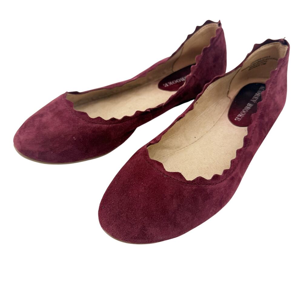 Audrey Brooke burgundy Winny Ballet Flats size 7M shoes suede leather scalloped